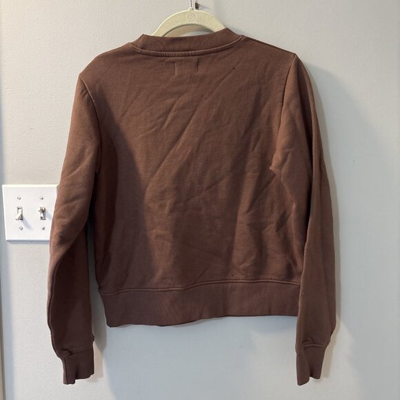 MATE the Label Organic Fleece Shrunken Crew Neck Sweatshirt Brown Small NWOT - Picture 2 of 5